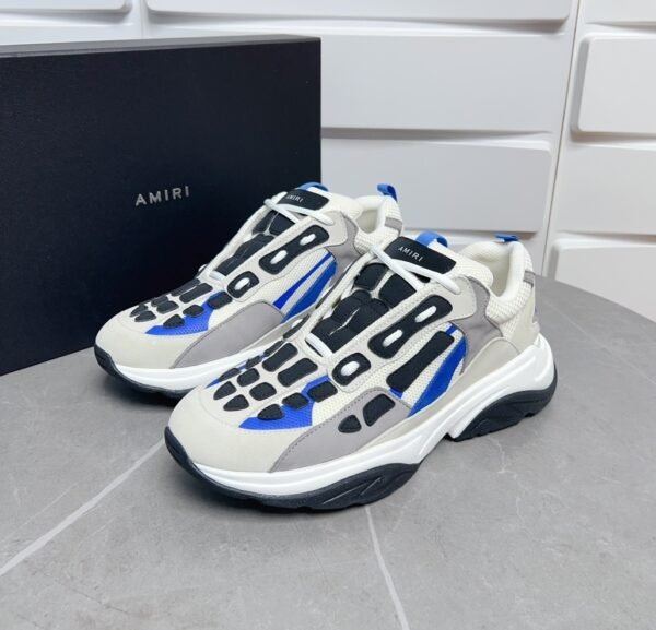 AMR Mesh & Suede Bone Runner Trainers - White Black & Blue