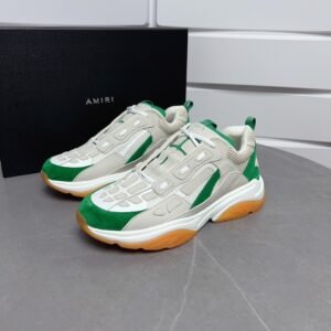 AMR Mesh & Suede Bone Runner Trainers – Tennis Green & Beige