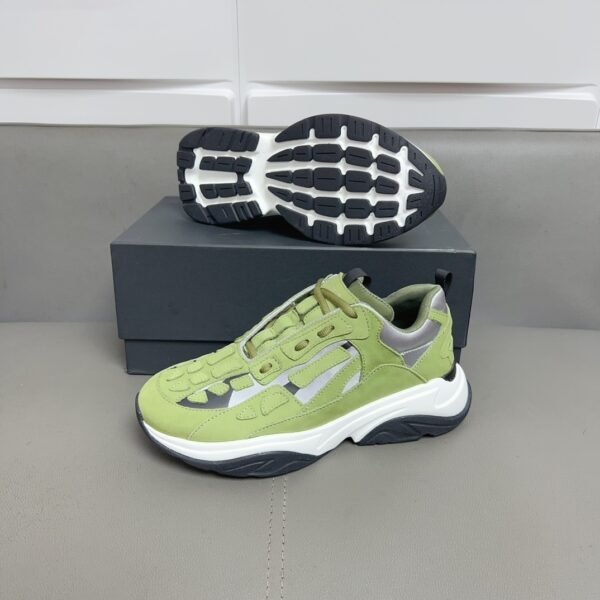 AMR Textile & Suede Bone Runner Trainers – Olive Green & Grey