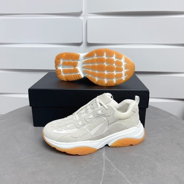 3 AMR Mesh & Suede Gum Sole Bone Runner Trainers – White & Light Grey