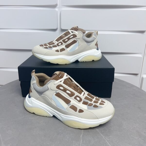 AMR Mesh & Suede Bone Runner Trainers – Brown & Beige