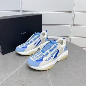 AMR Mesh & Suede Bone Runner Trainers – Neon Blue & White
