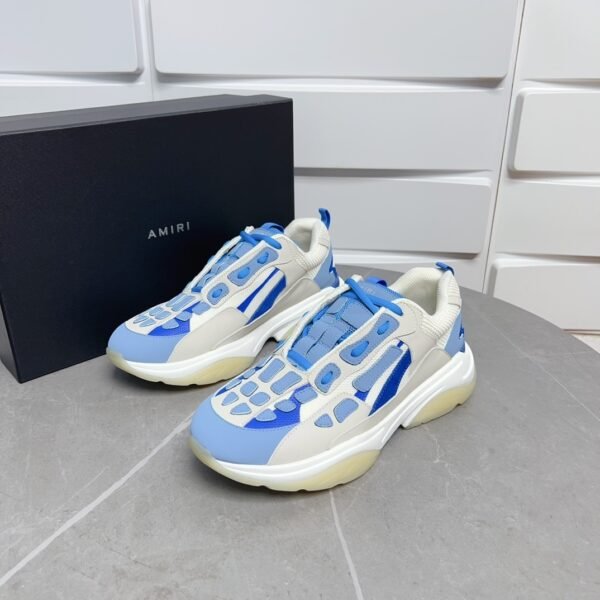 AMR Mesh & Suede Bone Runner Trainers – Neon Blue & White