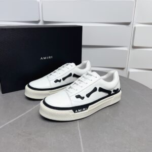 AMR Low-Top Leather Skel Trainers – White & Black Accents