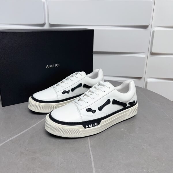 AMR Low-Top Leather Skel Trainers – White & Black Accents