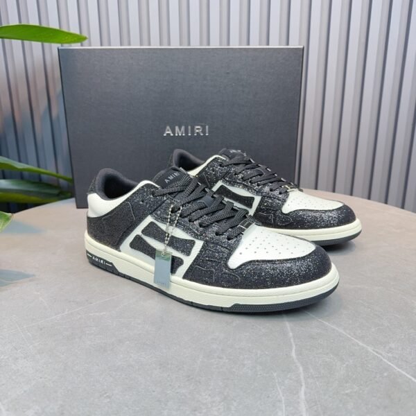 AMR Skel Leather Trainers – White & Black with Glitter Panels