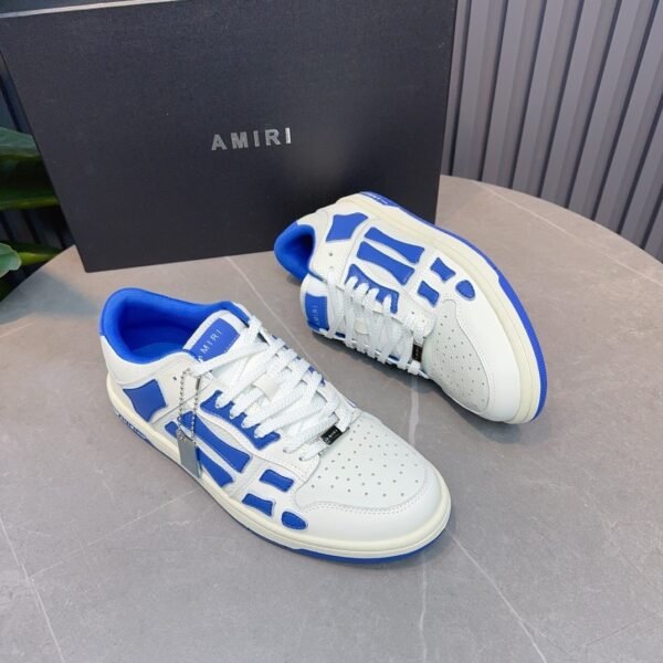 AMR Skel Leather Trainers – White with Blue Accents