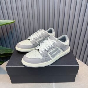 AMR Skel Leather Trainers – White with Grey Panels