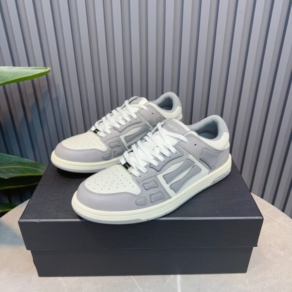 AMR Skel Leather Trainers – White with Grey Panels