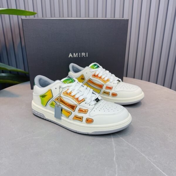 AMR Skel Leather Trainers – White with Holographic Green Accents