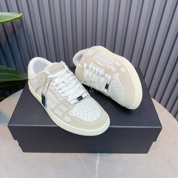 AMR Skel Leather & Suede Trainers – Beige with White Accents