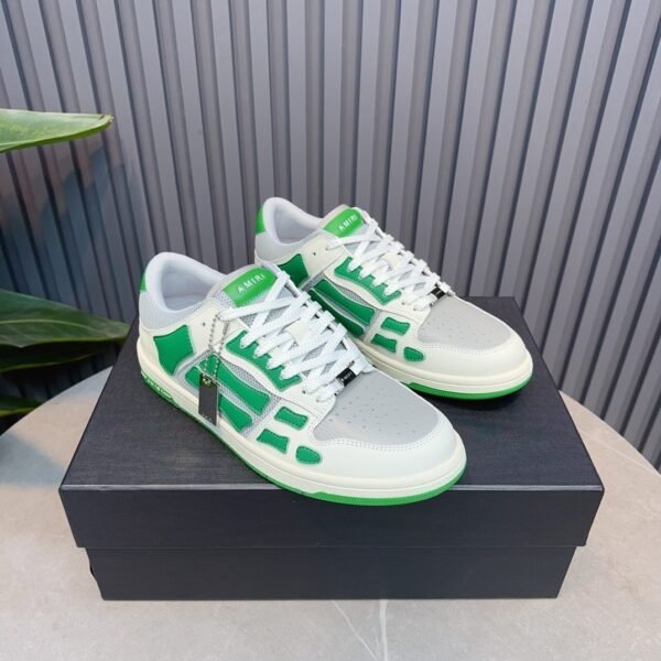AMR Skel Leather Trainers – White with Green Accents
