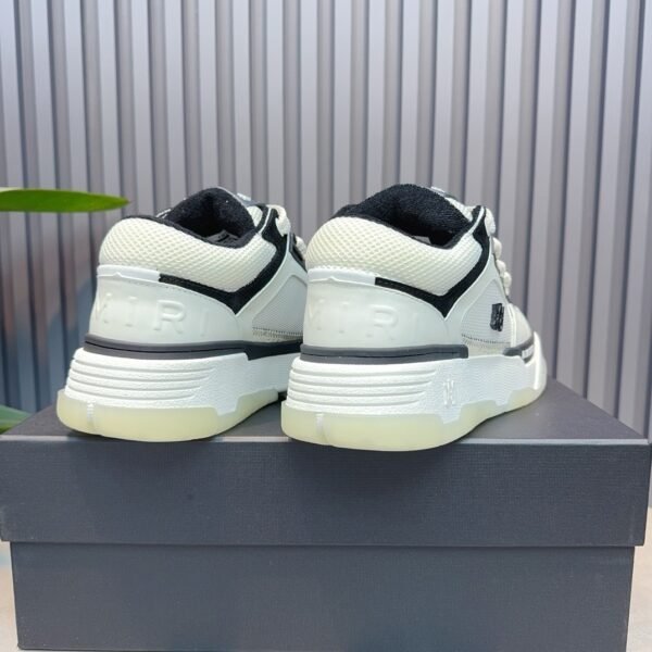 AMR Chunky Sole Mesh Suede & Leather White Trainers - Black & Grey Accents