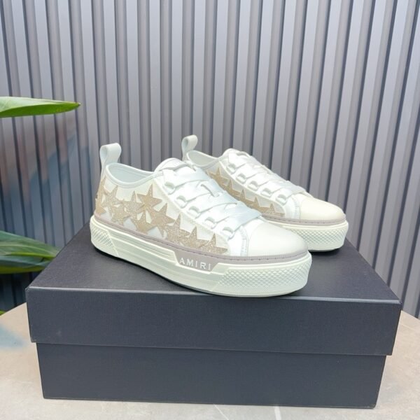 AMR Stars Court Low Mesh & Leather with Glitter Trainers - Alabaster