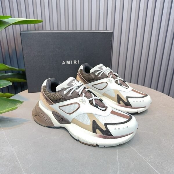 3 AMR Mesh & Leather Runner Trainers - White & Brown