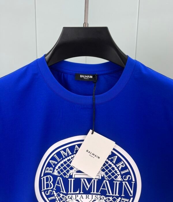 3 BLMN Paris Coin Logo Flocked T-Shirt – Blue