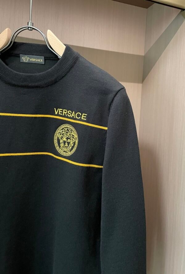 VRSC Jeans Couture with Embroidered Logo & Yellow Stripes Jumper - Black