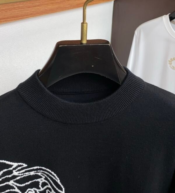 VRSC Medusa Motif Crewneck Jumper with Greca Sleeve Detail – Black