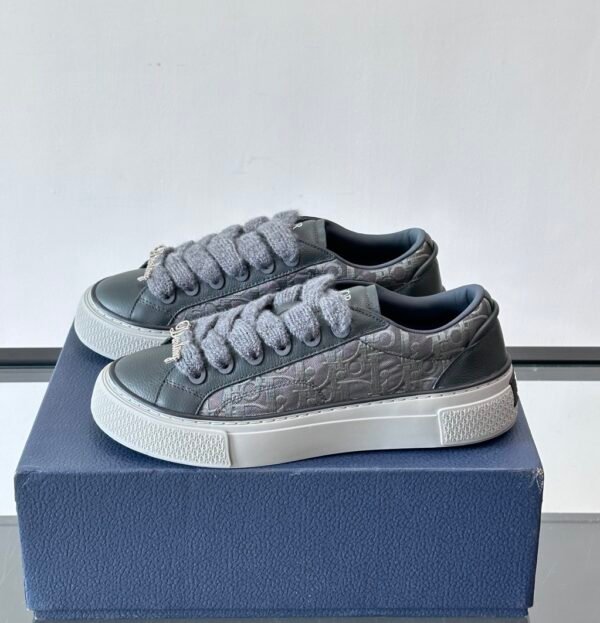 3 DXR CD Spin Grained Calfskin & Oblique Canvas Trainers – Anthracite Grey