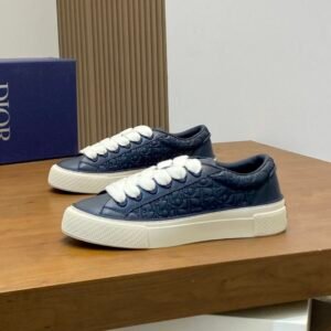 DXR CD Low-Top Oblique Leather Trainers – Navy Blue