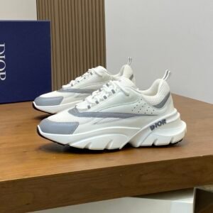 DXR Technical Mesh & Leather Trainers – White & Grey