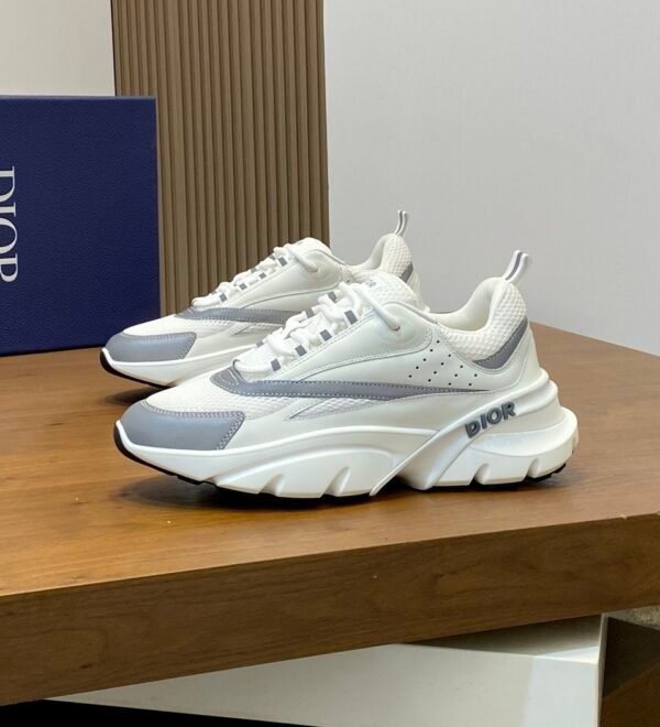 DXR Technical Mesh & Leather Trainers – White & Grey