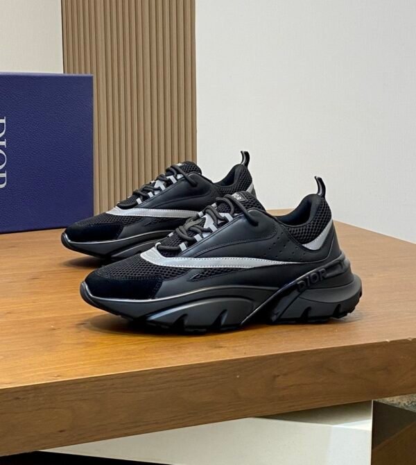 3 DXR Technical Mesh & Leather Trainers – Black Reflective