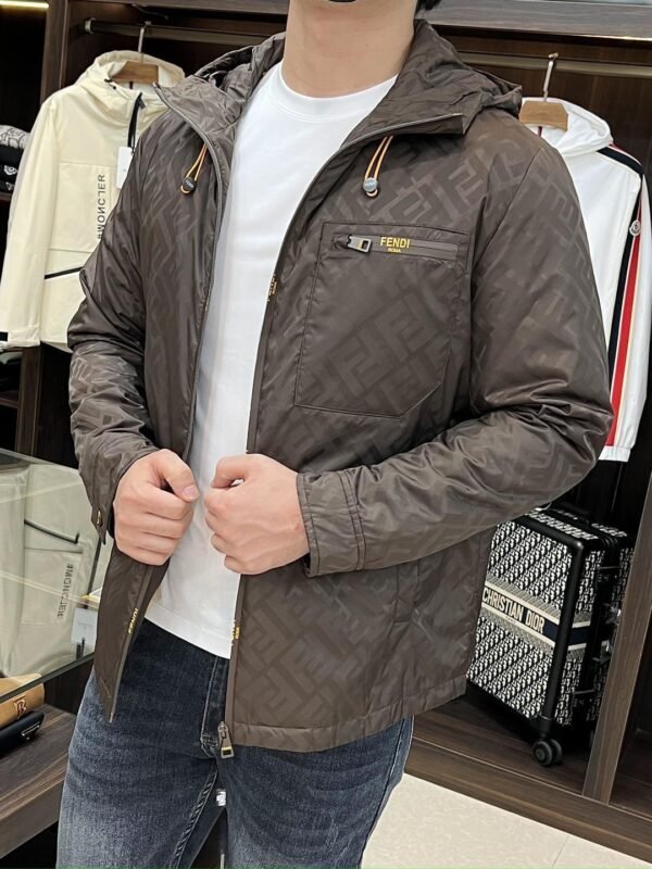 FND All-Over Monogram Hooded Zip-Up Jacket - Brown