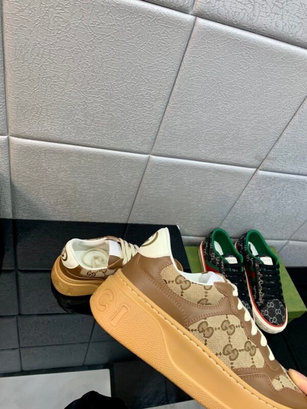 GCCI Low-Top Monogram Trainers with Contrast Panels - Tan