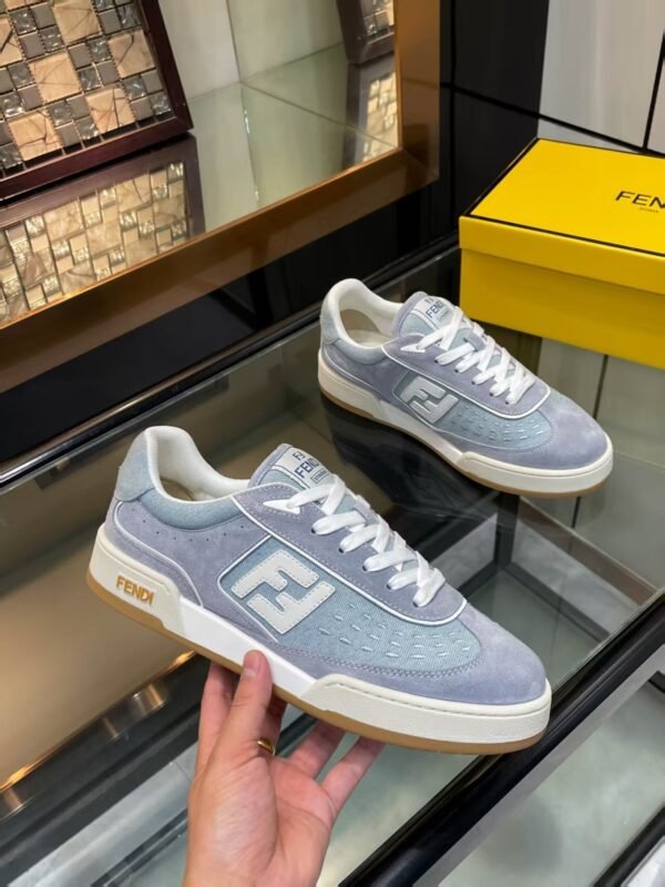 341a4004 FND Low-Top Trainers with Logo Panel - Soft Grey/Light Blue