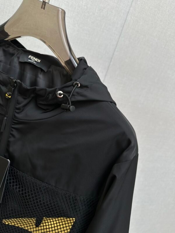 FND Hooded Zip-Up Jacket with Mesh Panel Detail - Black