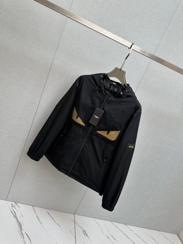 FND Hooded Zip-Up Jacket with Mesh Panel Detail - Black