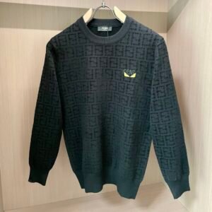 37829d97 FND Monogram Crew Neck Jumper with Emblem Detail - Black