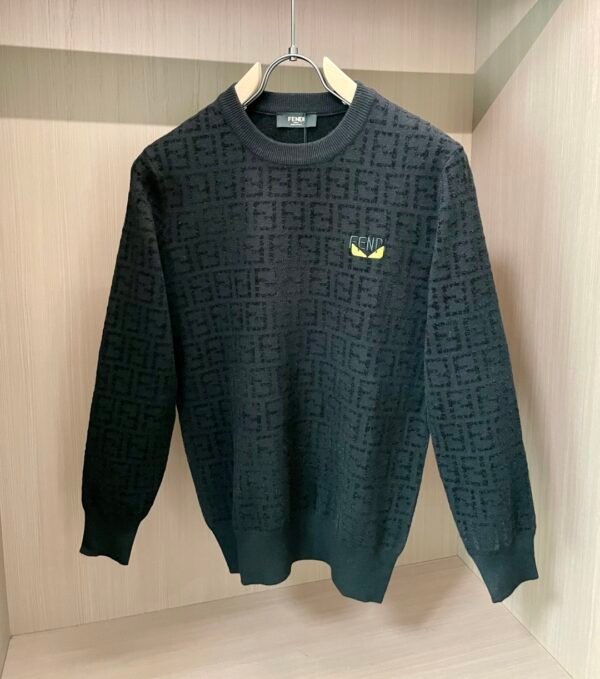 37829d97 FND Monogram Crew Neck Jumper with Emblem Detail - Black