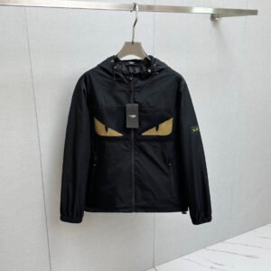 FND Hooded Zip-Up Jacket with Mesh Panel Detail - Black