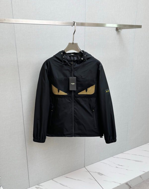 FND Hooded Zip-Up Jacket with Mesh Panel Detail - Black