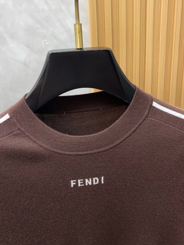 3982ade6 FND Crew Neck Jumper with Contrast Sleeve Stripe Detail - Brown