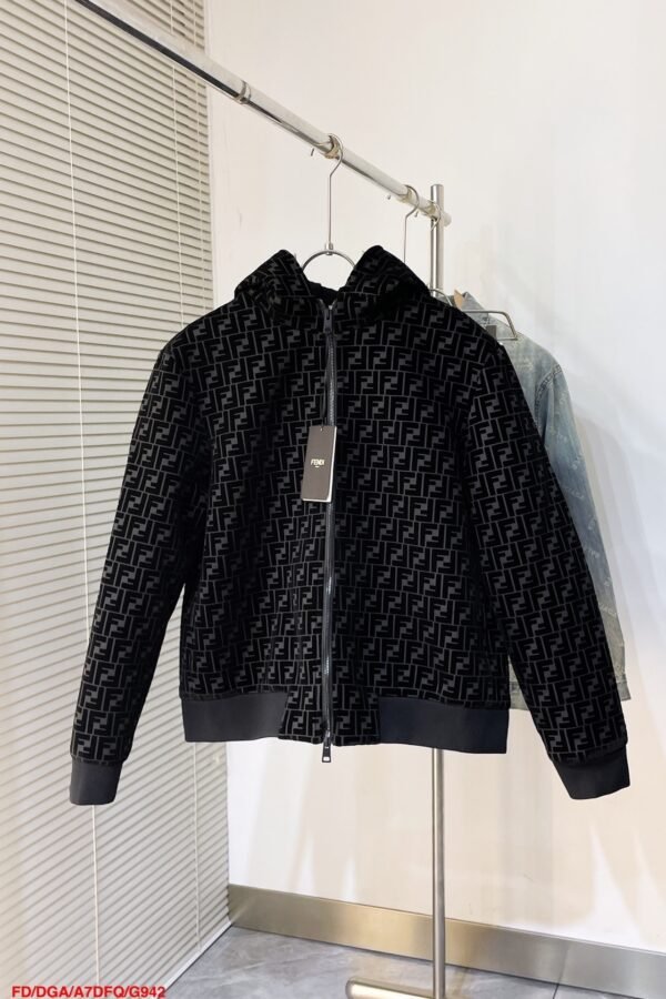 FND All-Over Monogram Zip-Up Hoodie - Black