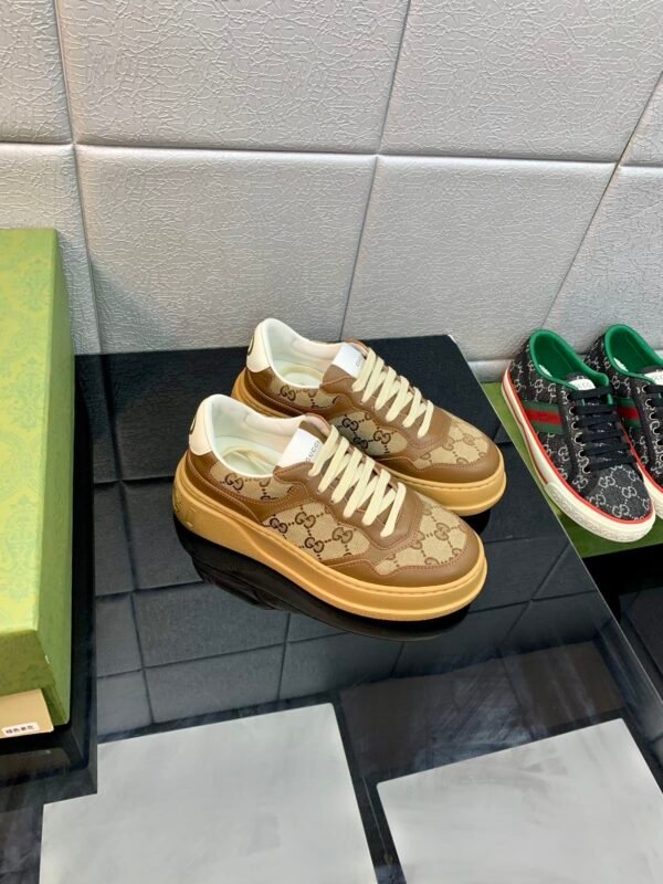 GCCI Low-Top Monogram Trainers with Contrast Panels - Tan