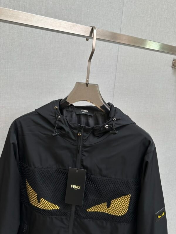 FND Hooded Zip-Up Jacket with Mesh Panel Detail - Black