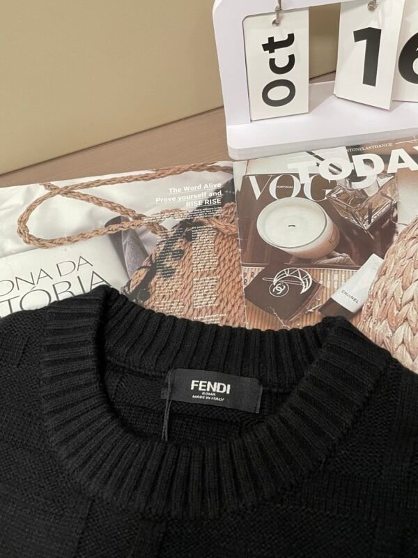 FND Textured Jacquard Crew Neck Knit Jumper - Black