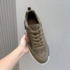HRMS Leather & Suede Trainers – Taupe with Green Olive Accents