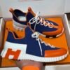 HRMS Knit & Leather Low-Top Trainers – Blue with Orange Stripe
