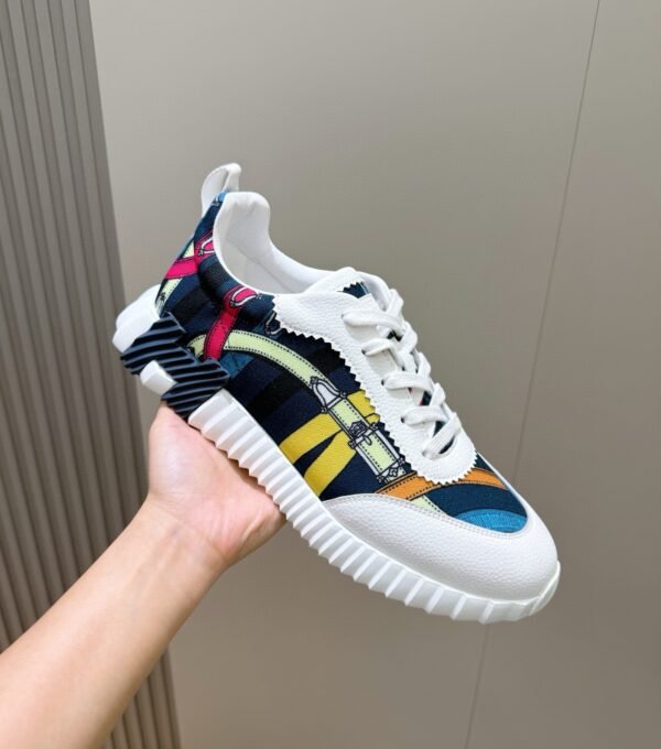 HRMS Printed Canvas & Leather Low-Top Trainers – Multicolor