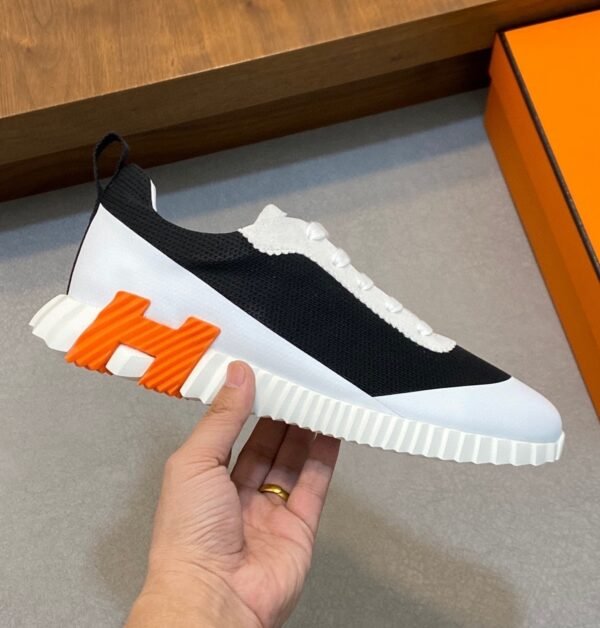 HRMS Mesh Low-Top Trainers – Black & White with Orange Detail