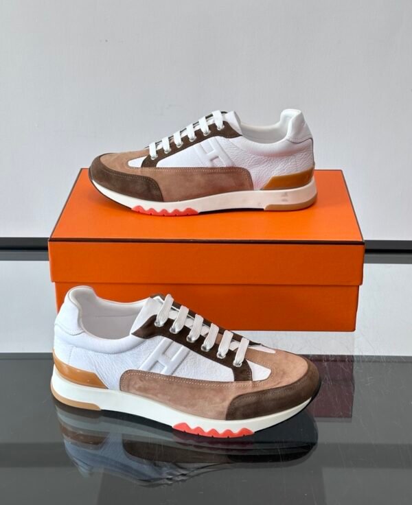 HRMS Low-Top Suede & Leather Trail Trainers – Brown & White Contrast