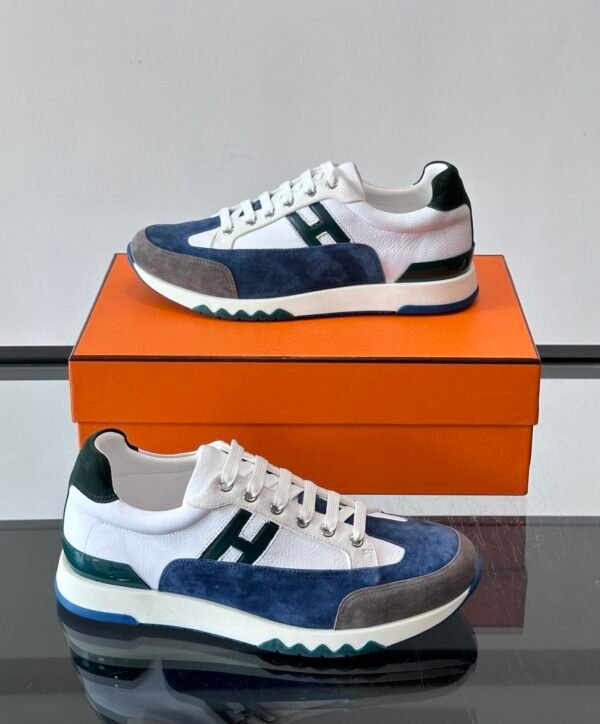 HRMS Low-Top Suede & Leather Trail Trainers – Blue & White Contrast