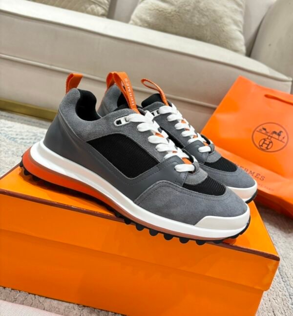 HRMS Low-Top Suede Mesh & Leather Trail Trainers – Grey & Black