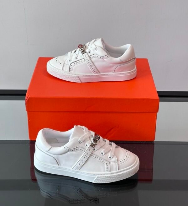 HRMS Day Leather Trainers with Palladium-Plated Kelly Buckle – All White