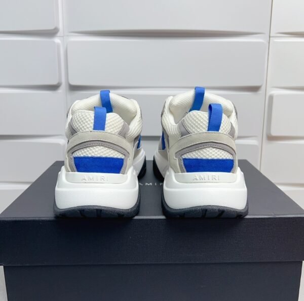 AMR Mesh & Suede Bone Runner Trainers - White Black & Blue